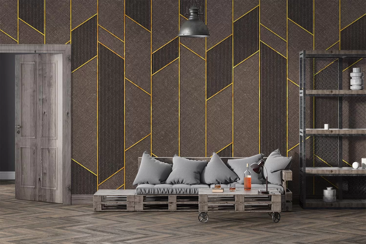 3D Boyutlu Geometrik Desenli Kahverengi Duvar Kağıdı