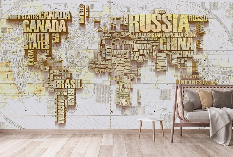 3D Kabartma Dünya Haritası Duvar Kağıdı 