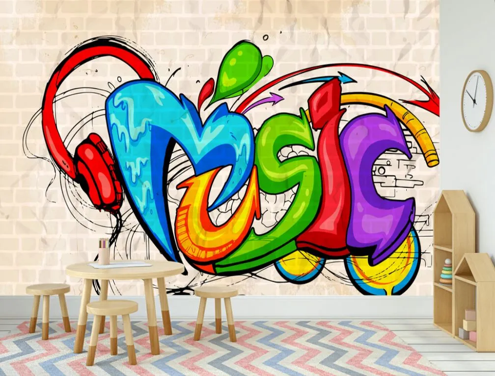 3D Müzik Arka Plan Grafiti Tarzı Duvar Kağıdı