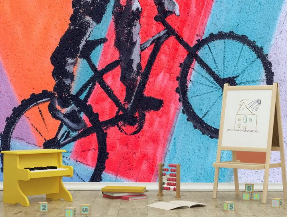 3D Şehrin Duvarlarında Bisiklet Grafiti Sanatı Duvar Kağıdı