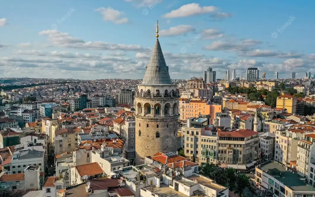 Galata Kulesi gökyüzünden çekim İstanbul manzaralı duvar kağıdı
