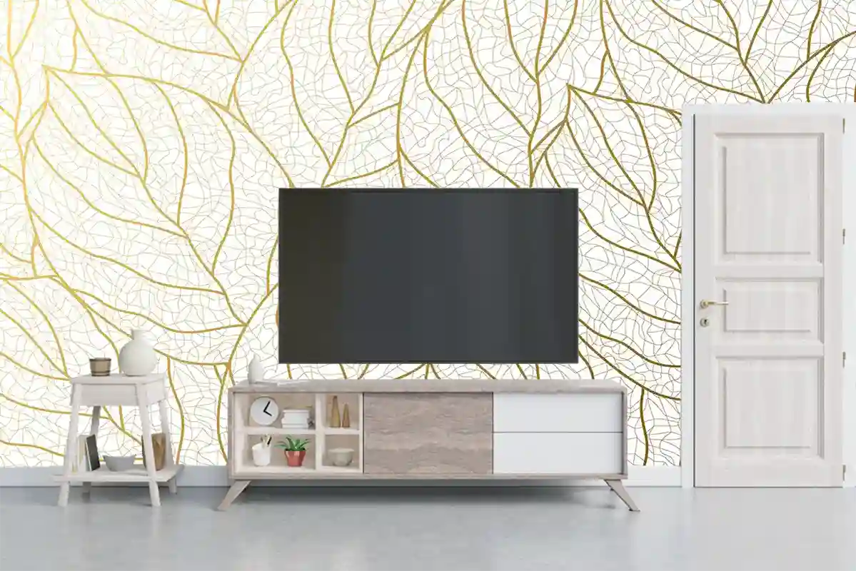 Gold yaprak desen tv arkası duvar kağıdı