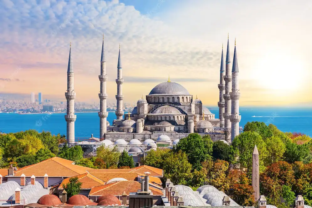 Sultanahmet Camii Gökyüzü Çekimi boğaz manzarası İstanbul duvar kağıdı