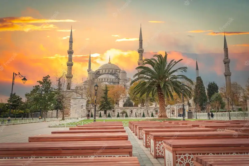 Sultanahmet Camii Gün batımı manzaralı İstanbul duvar kağıdı