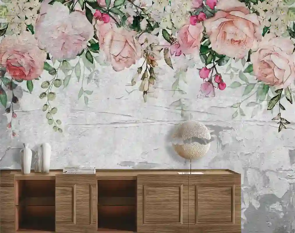 Sıva Desen Sulu Boya Çiçek Duvar Kağıdı 