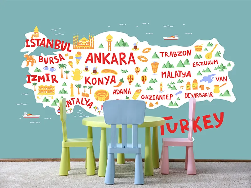 Çocuk Odası Türkiye Haritası Duvar Kağıdı