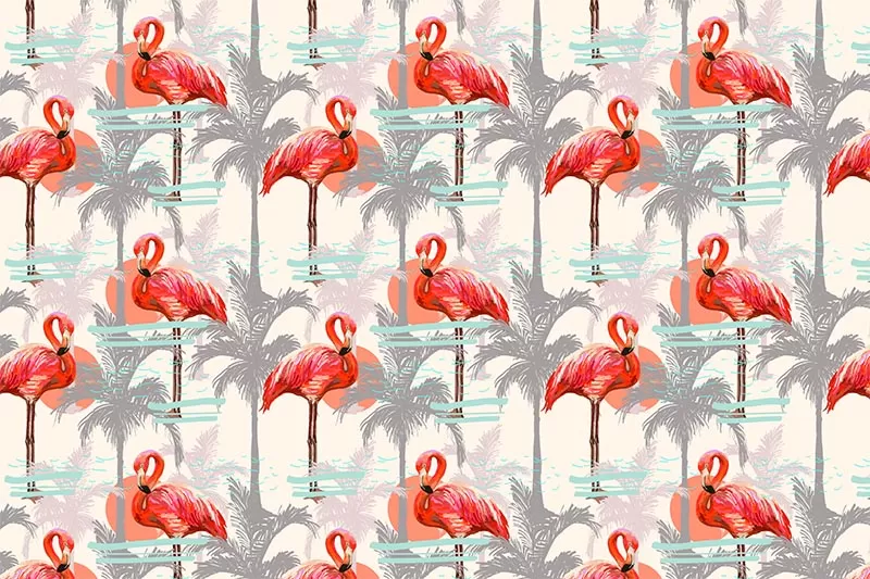 Flamingolar ve Palmiye Ağaçları