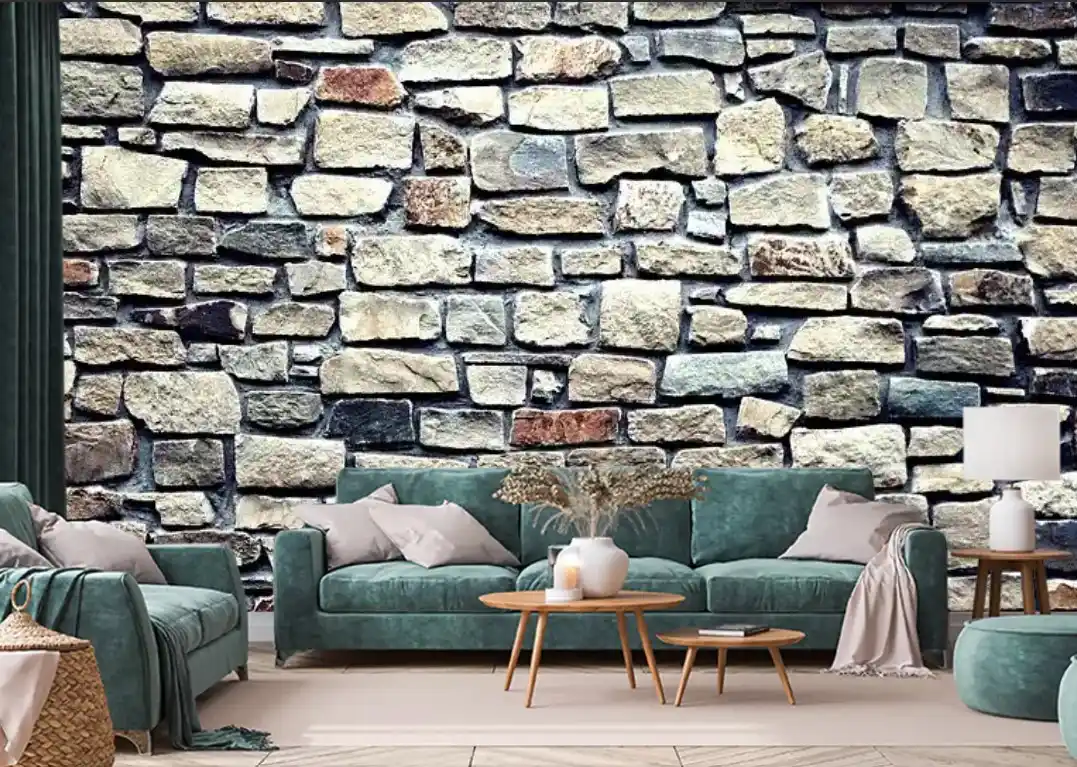 Parlak kalın tuğla tasarım taş desenli duvar kağıdı