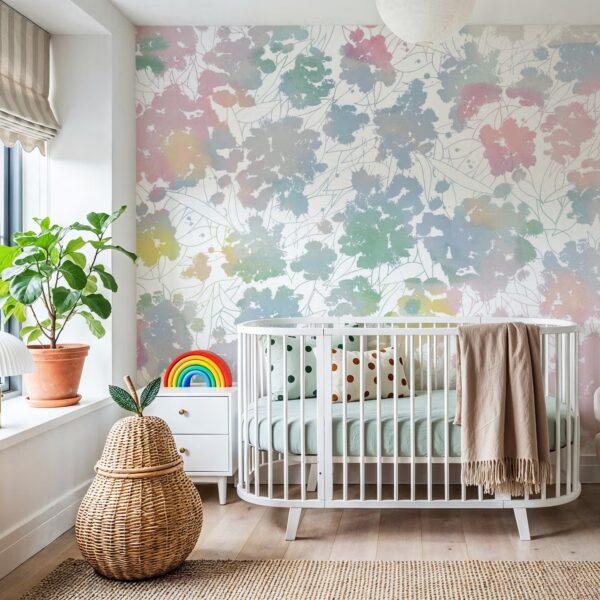 Beyaz Zemin Pastel Puflar Duvar Kağıdı (3)