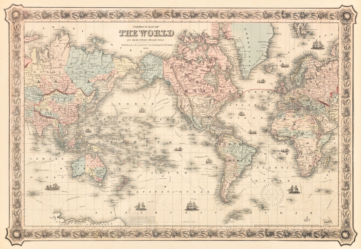 Colton'ın 1858 Dünya Haritası Duvar Kağıdı