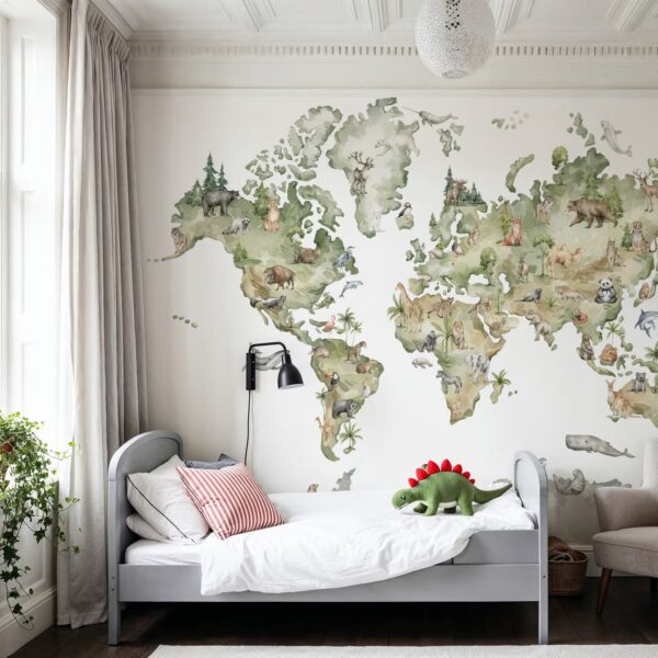 Dünyanın Dört Bir Yanından Hayvanlar Haritası Duvar Kağıdı (2)