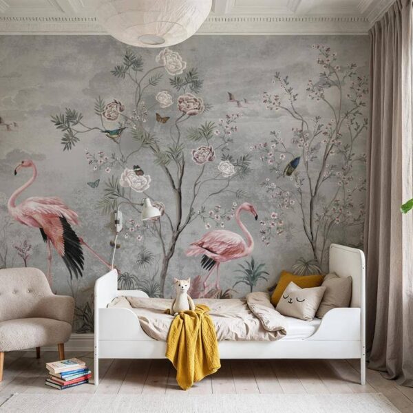 Flamingo Gri Arka Plan Duvar Kağıdı