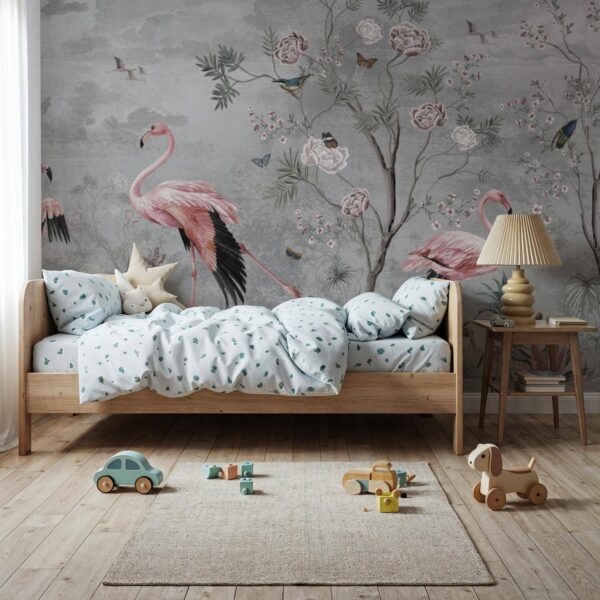 Flamingo Gri Arka Plan Duvar Kağıdı