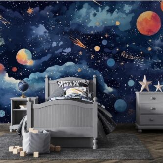 Galaksi Uzay Yolculuğu Çocuk Odası Duvar Kağıdı