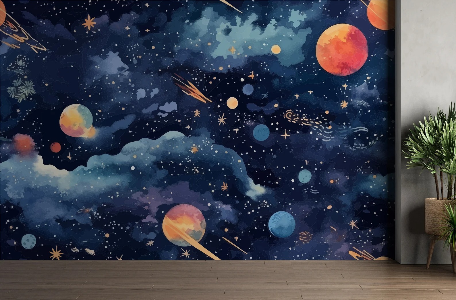 Galaksi Uzay Yolculuğu Çocuk Odası Duvar Kağıdı