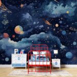Galaksi Uzay Yolculuğu Çocuk Odası Duvar Kağıdı