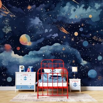 Galaksi Uzay Yolculuğu Çocuk Odası Duvar Kağıdı