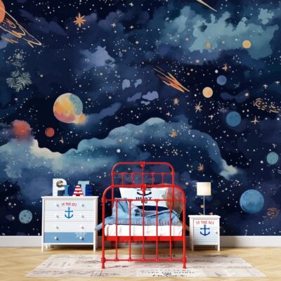 Galaksi Uzay Yolculuğu Çocuk Odası Duvar Kağıdı