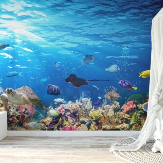 Mercan Resifi Sualtı Balık Manzarası Çocuk Odası Duvar Kağıdı