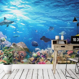 Mercan Resifi Sualtı Balık Manzarası Çocuk Odası Duvar Kağıdı
