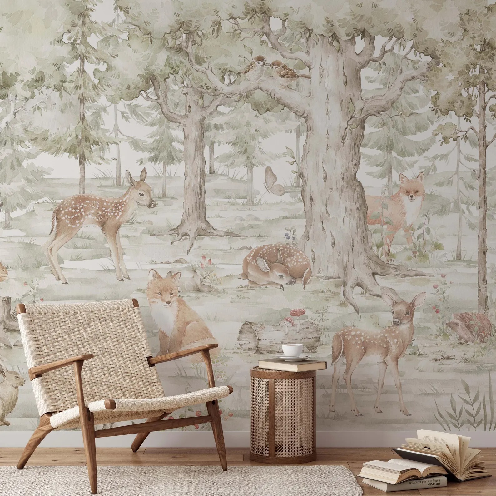 Orman Hayvanları Temalı Suluboya Çocuk Odası Duvar Kağıdı