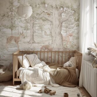 Orman Hayvanları Temalı Suluboya Çocuk Odası Duvar Kağıdı