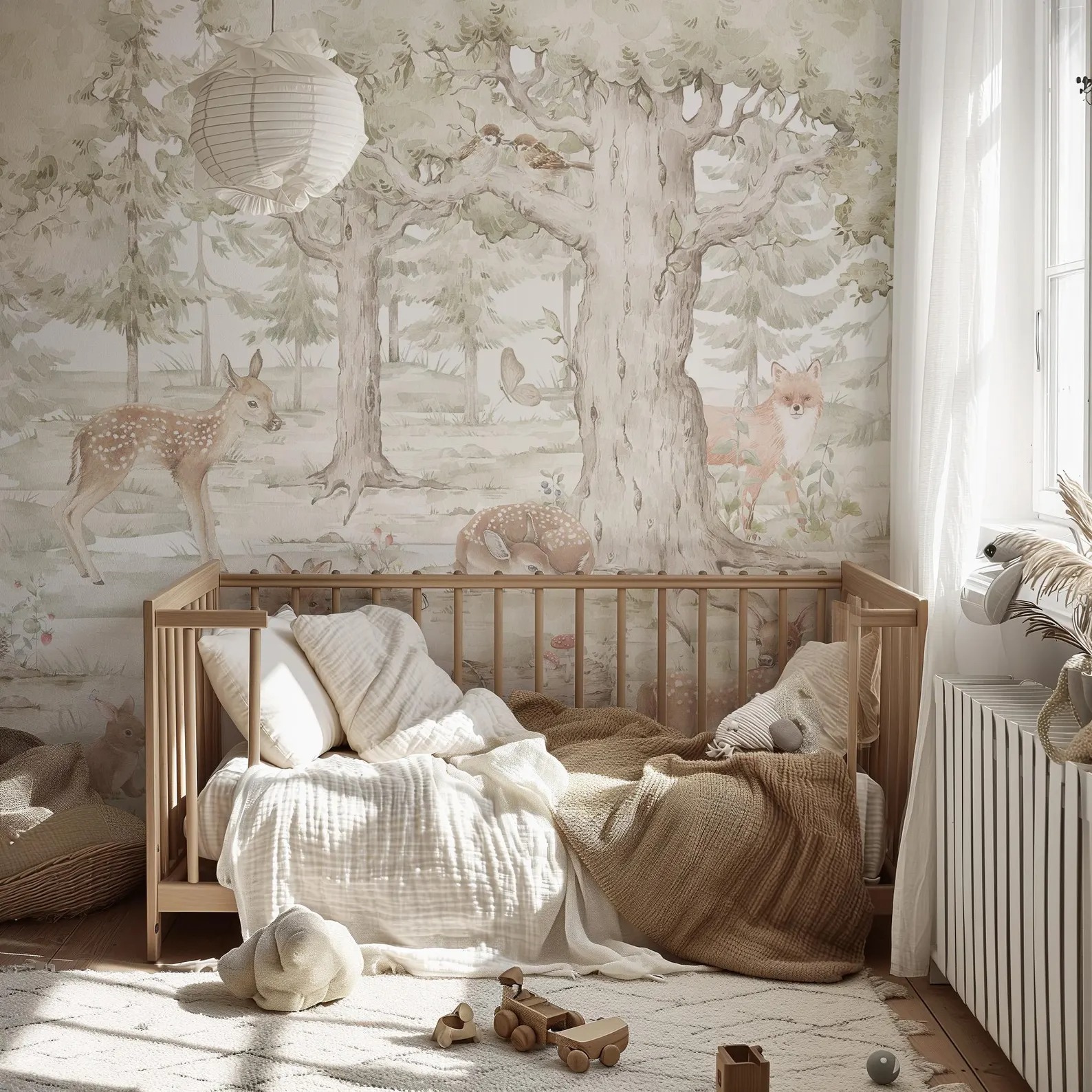 Orman Hayvanları Temalı Suluboya Çocuk Odası Duvar Kağıdı