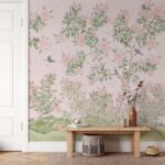 Pembe Çin Tarzı Çiçekli Kuş Bahçesi Çocuk Odası Duvar Kağıdı