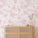 Pembe Orman Desenli Safari Hayvanları ve Balonlar Çocuk Odası Duvar Kağıdı