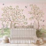 Romantik Pembe Çin Tarzı Çiçekli Kuş Manzarası Çocuk Odası Duvar Kağıdı