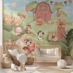 Sevimli Çiftlik Hayvanları Pastel Suluboya Çocuk Odası Duvar Kağıdı