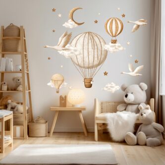 Sıcak Hava Balonu Uçan Kuğular Çocuk Odası Duvar Kağıdı
