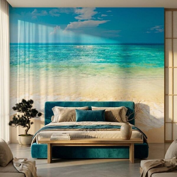 Turkuaz Deniz Ve Kumsal Manzaralı Duvar Kağıdı