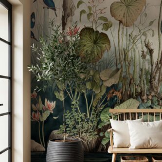 Turnalı Egzotik Bahçe Manzarası Tropikal Duvar Kağıdı