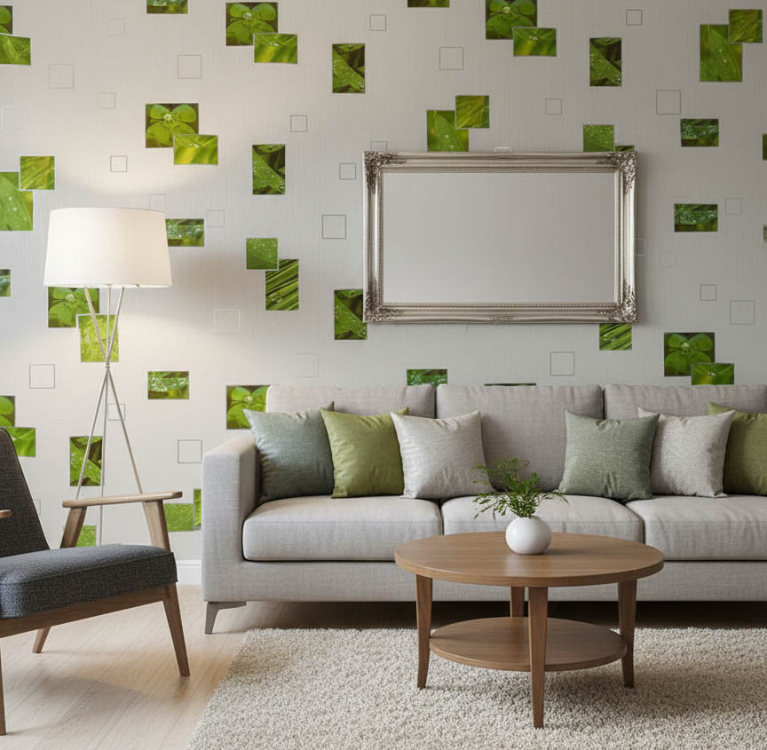 Beyaz Yesil Yaprak Desen Ucuz Duvar Kagidi Resim6 15260Jpg