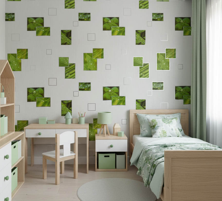Beyaz Yesil Yaprak Desen Ucuz Duvar Kagidi Resim7 15260Jpg