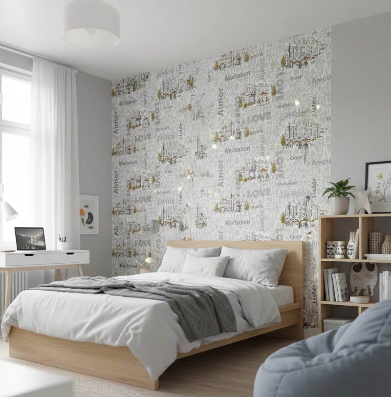 Kafe Harfli Sehirli Gri 16 M2 Duvar Kagidi 10362 2 Resim3 1521Jpg