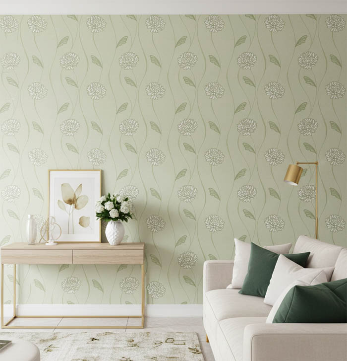 Yesil Cicekli Hafif Simli Duvar Kagidi 670219 Resim 6696Jpg