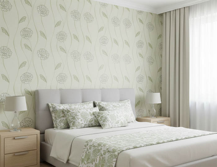 Yesil Cicekli Hafif Simli Duvar Kagidi 670219 Resim4 6696Jpg