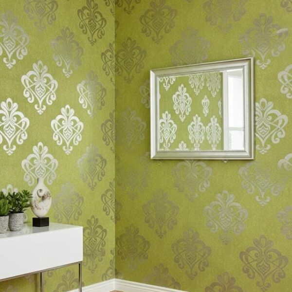 Yesil Damask Desen Dokulu Ucuz Duvar Kagidi 762136 15257 1Jpg