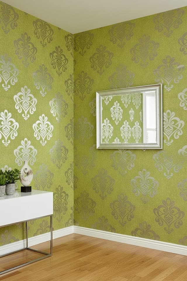 Yesil Damask Desen Dokulu Ucuz Duvar Kagidi 762136 15257 1Jpg