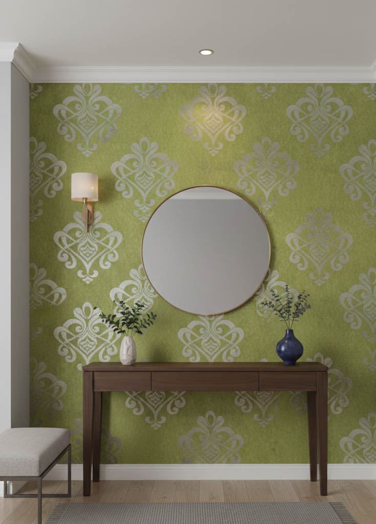 Yesil Damask Desen Dokulu Ucuz Duvar Kagidi 762136 Resim2 15257Jpg