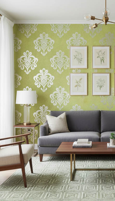 Yesil Damask Desen Dokulu Ucuz Duvar Kagidi 762136 Resim4 15257Jpg